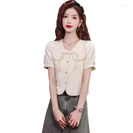 Women's Knits Chinese Short-sleeved Shirt Women 2024 Summer National Style Small Fashionable Short Paragraph Blouse