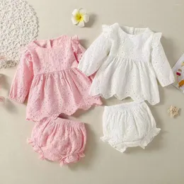 Наборы одежды 2pcs Baby Girl Summer Lace Flower с длинным рукава