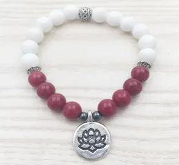SN1102 Розовая нефритовая женская браслет белый нефрит браслет Tierra Cast Lotus Charm Meditation Medition Mala Beaderaed Jade Bracelet Gifts для HE9727159