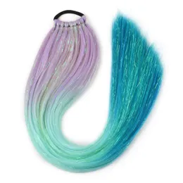 Synthetic Jumbo Braids 26 65cm Glitter Tinsel Mixed Pre 9 Sectioned Ombre Braiding Hair with Rubber Band Ponytail 240506