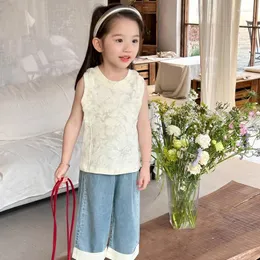 Calças meninas crianças 2024 primavera e verão estilo casual simples de baixo para jovens calças doces coreanas