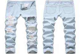 Men039S Jeans Strechy Mens Slim Fit Broken Motorcykel Skinny Light Blue Denim Pants Detaljerad gatastil Troursers2868766