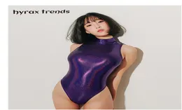 Drozeno sexig satin glansig kropp kostym högklippt en bit badkläder kvinnor glitter bodysuit glänsande baddräkter kvinnliga baddräsui leohex t2315000