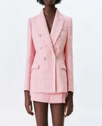 WXWT Fashion Women039S Conjunto de Tweed Blazer e shorts de tweed de shorts rosa