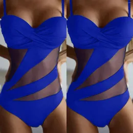 ملابس السباحة النسائية تلتف 1PIENCE Bikini Swimsuit Pathwork Vintage Mesh Ruched Piece Front Retro Halter مجموعة مربعين للسباحة 1 صغار 2024