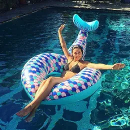 Sand Play Water Fun 180cm * 120cm giant inflatable mermaid swimming ring giant swimming pool float toy inflatable mattress adult beach party toy Q240517