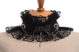 1pc Black Vintage Elizabethan Victorian Seck Ruff Cosplay Gem Gear Gear Gear Chain ruffled воротника для шейной одежды аксессуары Complay1563981