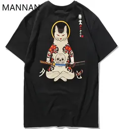 Mannan 2018 Streetwear Japan Style Ukiyo E Funny Samurai Cat Tshirts Mens Short Sleeve Tshirts Hip Hop Embroidery Tees Y190606011469510