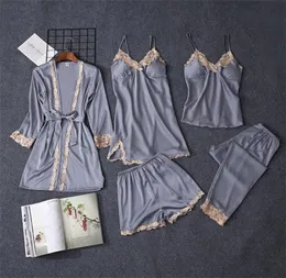 QWeek 5 peças conjuntos de mulheres pijama definem sexy cetim sonophewear pijamas para mulheres pijama pijama sleep lounge T2001116140546