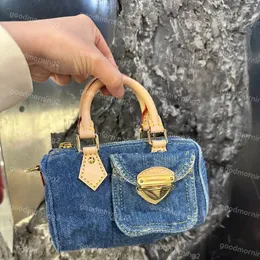 Designer tygväska 16 cm mini boston väskor duk denim läder lady messenger crossbody väska telefon handväska mode satchel nano kudde axel väska handväska handväska