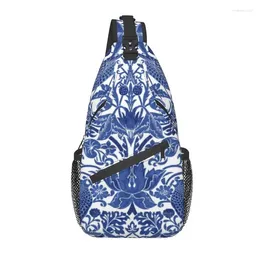 Sırt çantası Sıradan Porselen Mavi Oryantal Kuş Desen Sling Çantaları Seyahat Yürüyüşü Chinoiserie Göğüs Crossbody Omuz Gündüz