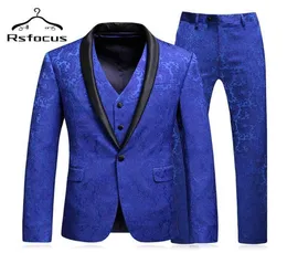 RSFOCUSメンズロイヤルブルースーツスリムフィットジャクアードスーツメン2020 GROOM FOR GROOM 5XL PARTY PROM WEAR TZ00815832430の最新の結婚式スーツ