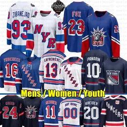 #10 Artemi Panarin NY Hockey Jersey #93 Mika ZibaneJad #23 Adam Fox #31 Igor Shesterkin #20 Chris Kreider Alexis LaFreniere Rangerses Wayne Gretzky Jerseys Młodzież 3. Rempe