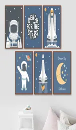 Astronaut Space Theme Nursery Child Rocket Affischer and Prints Wall Art Canvas Målning Bild Nordic Kid039s Boy Room Decor AR7823307