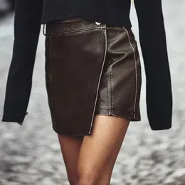 Spódnice Krótka mini spódnica Pu Bodycon 2024 Inszar Seksowna elegancka moda z guzikiem Falda Mujer Cintura Alta Woman Ins