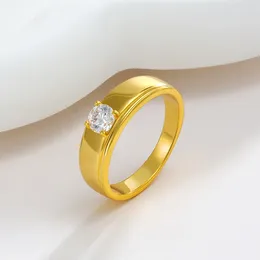 Eheringe 24K Goldbeschichtung Zirkon Ring Charme Schmuckoberfläche Breite 6 mm für Frauen kreisförmige Vergoldung