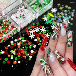 Nail Glitter 6Grids/Box Winter Christmas Snowflake Art Iridescent White Flake Sequin Manicure Xmas Spangle Paillettes