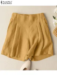 Mulheres shorts de verão calça zanzea moda elástica cintura alta cor sólida Pantalon Palaz de férias de praia elegante e casual Palazzo Turnip 2024 240510