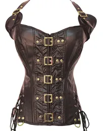 Whole2016 new Balck Brown Leather Overbust steampunk Corset overbust gothic clothing korsett corse corselet corpete e esparti3510942