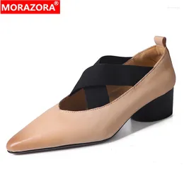 Отсуть обувь Morazora 2024 Подлинные кожаные женские насосы заостренные пальцы на ногах