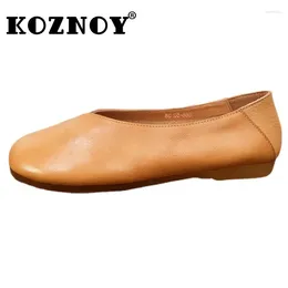 Sapatos casuais koznoy1.5cm Mulheres confortáveis macias de lazer Mocassins Mocassins escorregam na sutura étnica vintage sutura genuína de couro genuíno verão