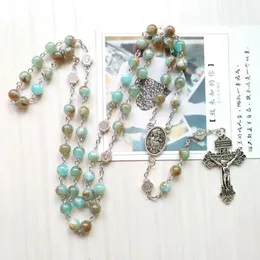 Katolska Crucifix Cross Pendant Virgin Mary Medal Chaplet Counting Prayer Meditation Beads Rosary Halsband Religiösa smycken 240518