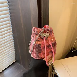 Totes 2024 Fashion Korean Diamond Sequin Mini Bucket Bag Accessories Женская цепная помада изысканная y2k плечо