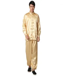Men039S Sleepwear Home Clothes Simulation Silk Tai Chi Suit Tang Set OffShoulder Cuff Plate Buckle Elastic Byxor Pajamas PE7992127