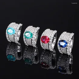 Cluster Rings Sparkling S925 Sterling Silver Geniune Paraiba Tourmaline Ruby Sapphire Oval Ring for Women's Mors dagsmycken