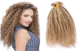 Jasnobrązowy z blondynką kolorowe kolory kręcone włosy Warwiniki mieszane kolorystyka kolor 8 613 Virgin Brazilian Kinkys Curly Human Hair Weave3361615