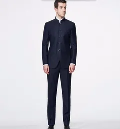 Custom Made Men Suits Suits Klassiker Blazer Mandarin Kragen Fashion Elegance Anzüge maßgeschneiderte Kleideranzüge Jacke und Pants2426058