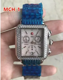 33mm Michele Signature Deco Diamond Chronograph Mutter von Perlen Damen Quarz Uhr 33mm7166633