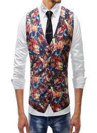 M5XL Мужская одежда 2018 New Chalecos Para Hombre Men Men Fashion Print Flower Vest Casual Suit Vest Four Seasons Colete Masculino1929352