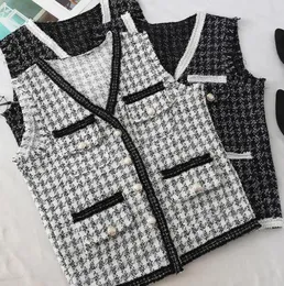 MUMUZI 2020 women retro plaid tweed vest Houndstooth waistcoat pockets sleeveless tassels jacket outerwear female tops5422896