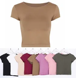 Women Cropped Tank Tops Multicolors Summer Casual Solid Color Cap Sleeves Round Neck High Stretch Blouse Blank Tee Women039s Ba4572969