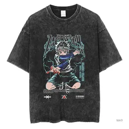 Мужские рубашки Охотник на аниме x Tshirt killua Zoldyck вымытая футболка 100 хлопковая футболка мужчин свободно
