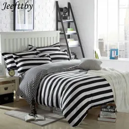 Set di biancheria da letto JeeftBy Fashion Classic Black White Stripe Ploid Set 4pcs Cover Sheet Fheet Custhow Home Textile Decorazione in tessuto