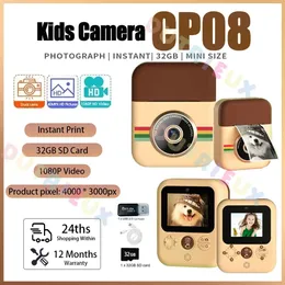 Câmera infantil CP08 Imprimir instantâneo Lens dupla infantil Po Impressão HD Gravação de vídeo com brinquedos educacionais de papel térmico 240509