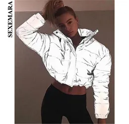 Sexemara Yansıtıcı Ceket Kış Paltosu Kadın Parka Street Giyim Moda 2018 Sıcak Gündelik Yastıklı Dış Giyim Windinger C54CZ34 S18103945867