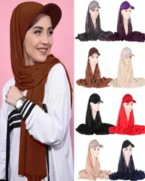 Musilm kvinnor chiffong hijab med basboll kepsar bomull sommar hijabs redo att bära omedelbar chiffong sport hijabs7993623