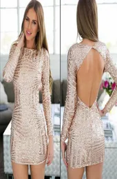 Rose Gold Long Sleeve Open Back Sequin Homecoming Dresses Knee Length Fashion Prom Party Gowns Vestido De Fiesta Custom Made 3359977