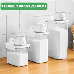 Garrafas de armazenamento 1100/1800/2300ml Recarregável dispensador hermético para detergente para lavagem de lavar pó de lavatório transparente Recipiente de líquido com tampas