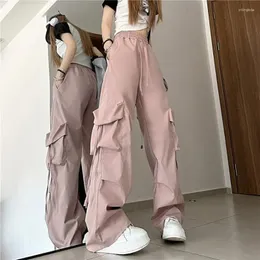Женские брюки Y2K одежда женские панталоны розовые свободные карманные винтажные грузовые грузы с высокой талией.