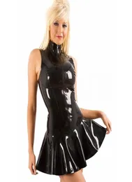 Vocole Women Wet Look Latex PVC Leather Sleesess Dress com Zipper Bodycon Clubwear Dança Costume 2103093021708