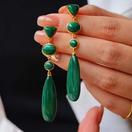 Stud kqdance real 925 prata esterlina natural gemstone verde malaquita Ultra-fingring brincos de joias requintadas para mulheres q240517