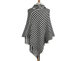 Sexemara Yelttaşlığı Çizgili Pançolar ve Capes Uzun Kadınlar Örme Poncho Femme Ladies V Boyun Sweaters Blackwhite9535684