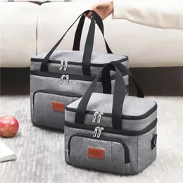 Wielofunkcyjne podwójne warstwy torby na obiadowe torby dla kobiet mężczyźni Duże pojemność piknikowa z paskiem na ramię 240511