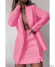 Traje dos piezas mujer chaqueta con doble botonadura botones para falda ropa trabajo de oficina primavera y otoo 20212433720
