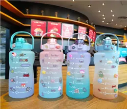 64oz Gallone Motivationswasserflasche mit strohlockensicherem Tritan BPA Fitness Fitnessstudio Outdoor Large Krug 2 Liter Wasser 9205626911