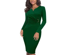 Vfemage Women Nele Notch v Neck Ruched Wicked Weist Office Office Cocktail Party Bodycon Pencil Grant 007 Y29334030